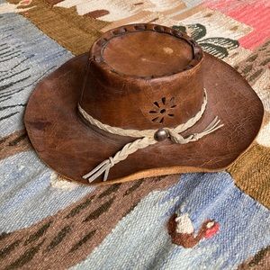 Vintage Leather Hand-Sewn Wide Brimmed Hat